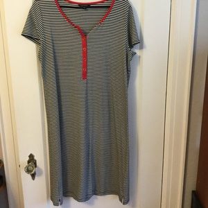 Lands End blue and white striped jersey dress